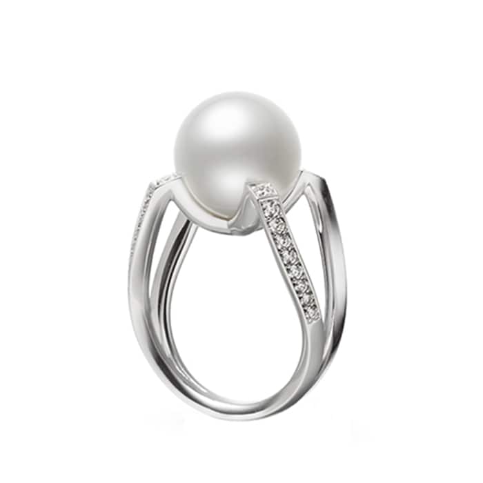 Mikimoto 18ct White Gold A Pearl & 0.46cttw Diamond M Collection Ring