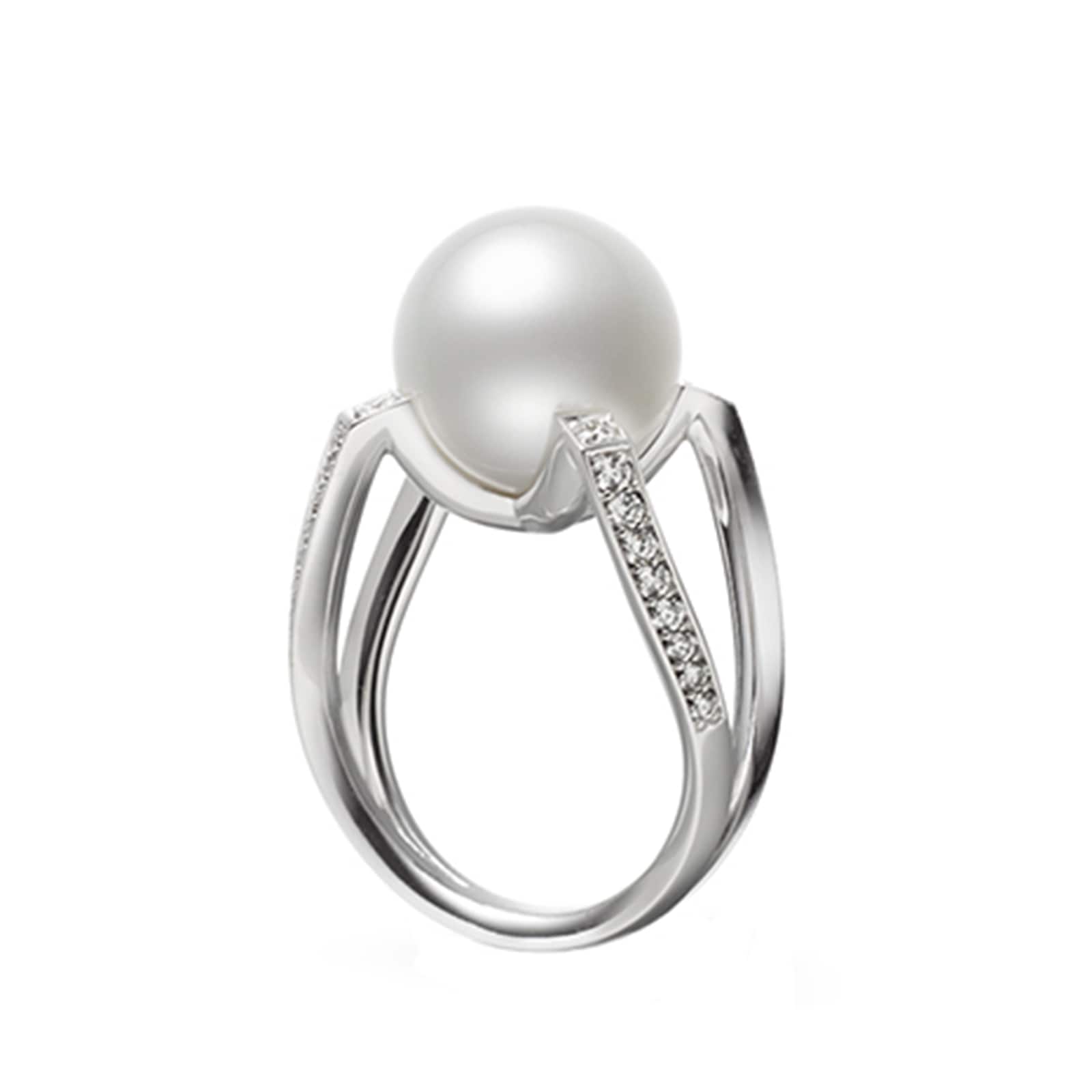 Mikimoto 18ct White Gold A Pearl & 0.46cttw Diamond M Collection Ring ...