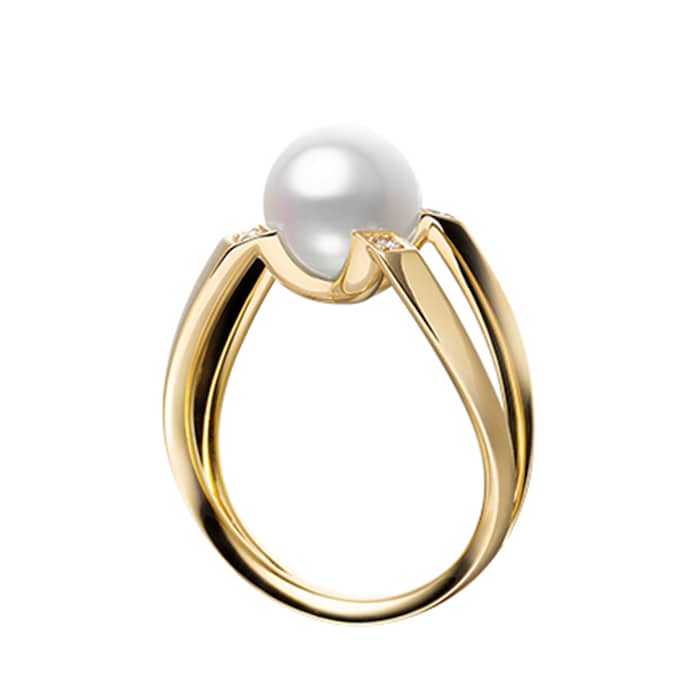 Mikimoto 18ct Yellow Gold A Pearl & 0.04cttw Diamond M Collection Ring