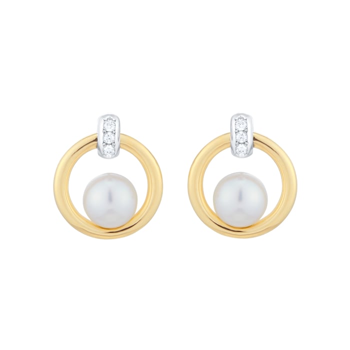 Mikimoto Circles Collection 18ct Yellow & White Gold 5.5mm Akoya Pearl & 0.02cttw Diamond Stud Earrings