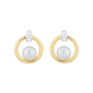 Mikimoto Circles Collection 18ct Yellow & White Gold 5.5mm Akoya Pearl & 0.02cttw Diamond Stud Earrings