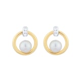Mikimoto Circles Collection 18ct Yellow & White Gold 5.5mm Akoya Pearl & 0.02cttw Diamond Stud Earrings