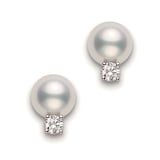 Mikimoto 18ct White Gold 6.5x7mm AA Pearl & 0.06ct Diamond Stud Earrings