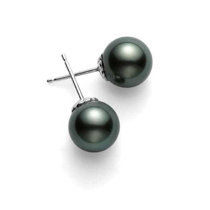 Mikimoto 18ct White Gold 8x9mm Black South Sea Pearl Earrings