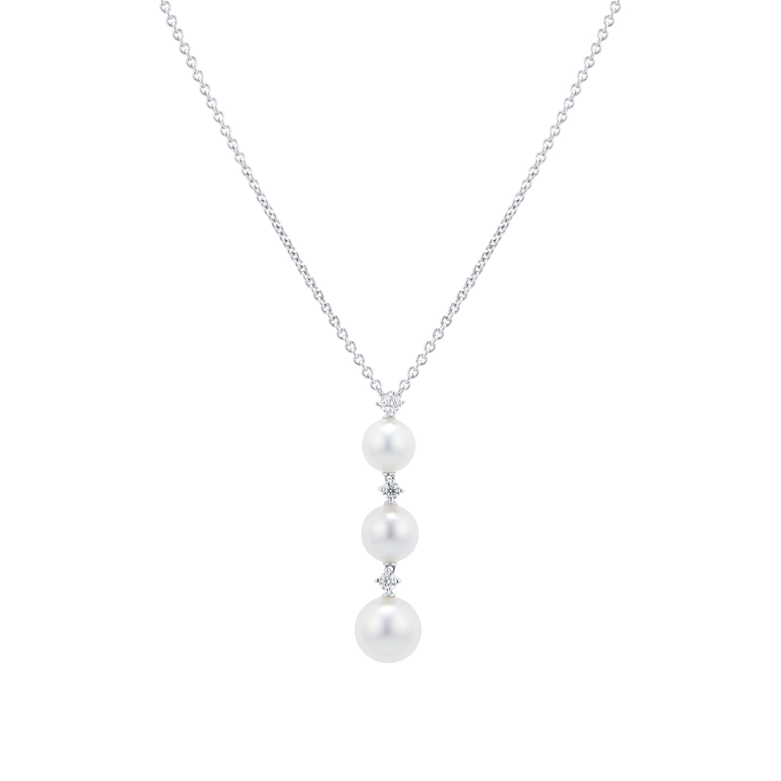 18ct White Gold Akoya Pearl & 0.08ct Diamond 18" Pendant