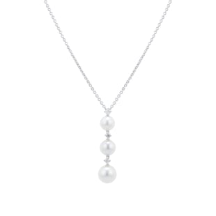 Mikimoto 18ct White Gold Akoya Pearl & 0.08ct Diamond 18" Pendant
