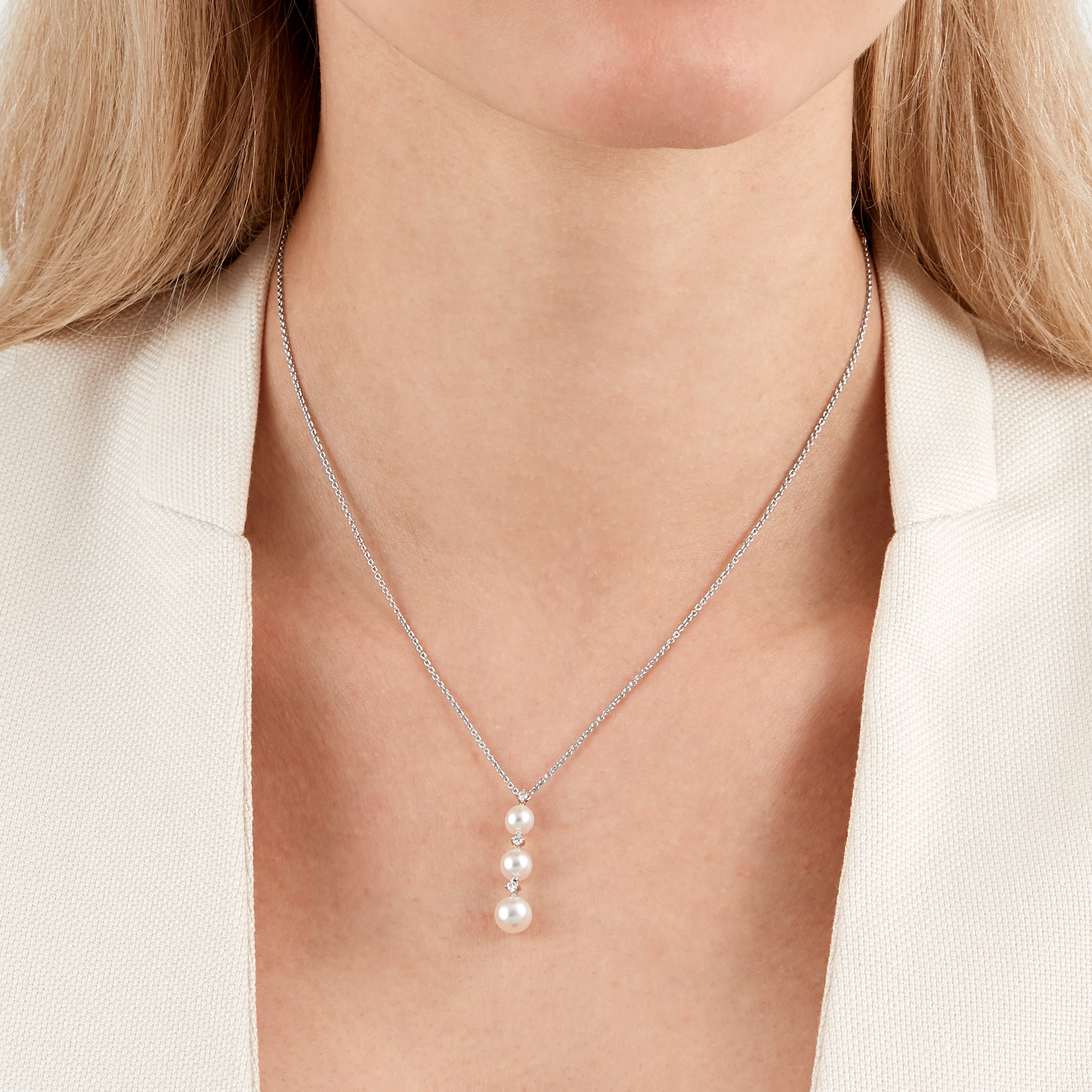 Mikimoto 18ct White Gold Akoya Pearl & 0.08ct Diamond 18" Pendant Mikimoto 18ct White Gold Akoya Pearl & 0.08ct Diamond 18" Pendant