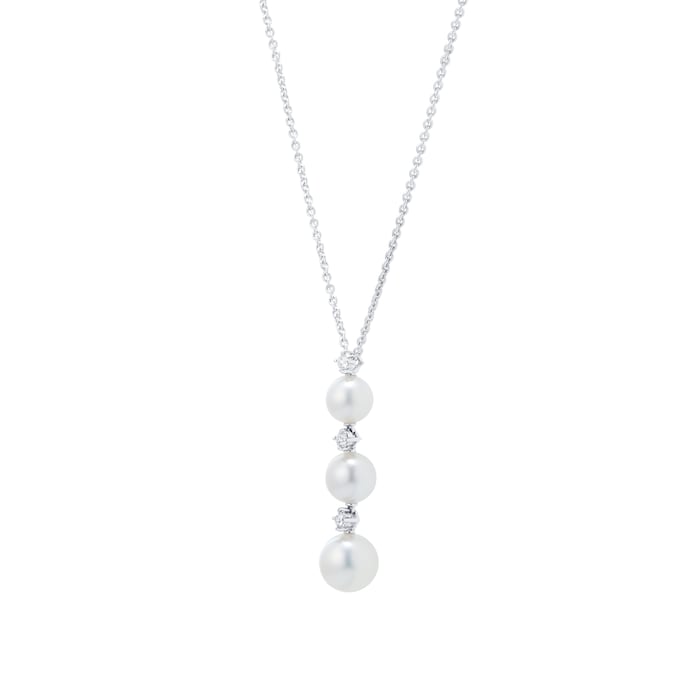 Mikimoto 18ct White Gold Akoya Pearl & 0.08ct Diamond 18" Pendant