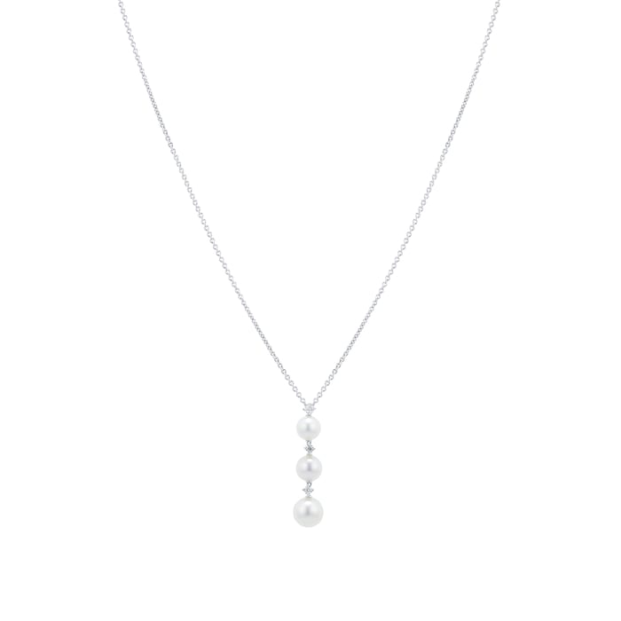 Mikimoto 18ct White Gold Akoya Pearl & 0.08ct Diamond 18" Pendant