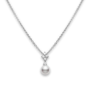 Mikimoto 18ct White Gold 8mm Pearl & 0.35cttw Diamond Classic Elegance Pendant