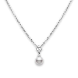 37400859 - 18ct White Gold 8mm Pearl & 0.35cttw Diamond Classic Elegance Pendant