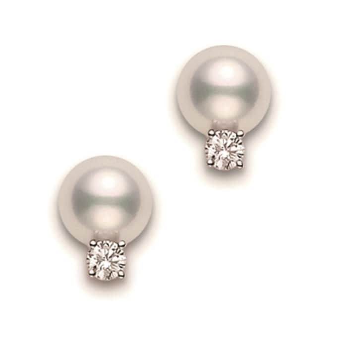 Mikimoto 18ct White Gold 7.5x8mm AA Pearl & 0.20cttw Diamond Earrings