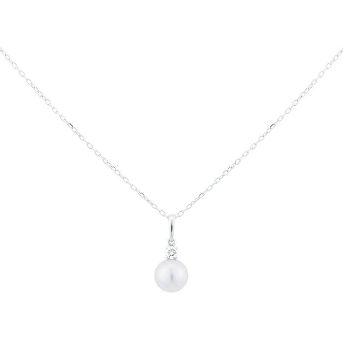 Mikimoto 18ct White Gold 8x8.5mm AA Pearl & 0.10ct Diamond Pendant