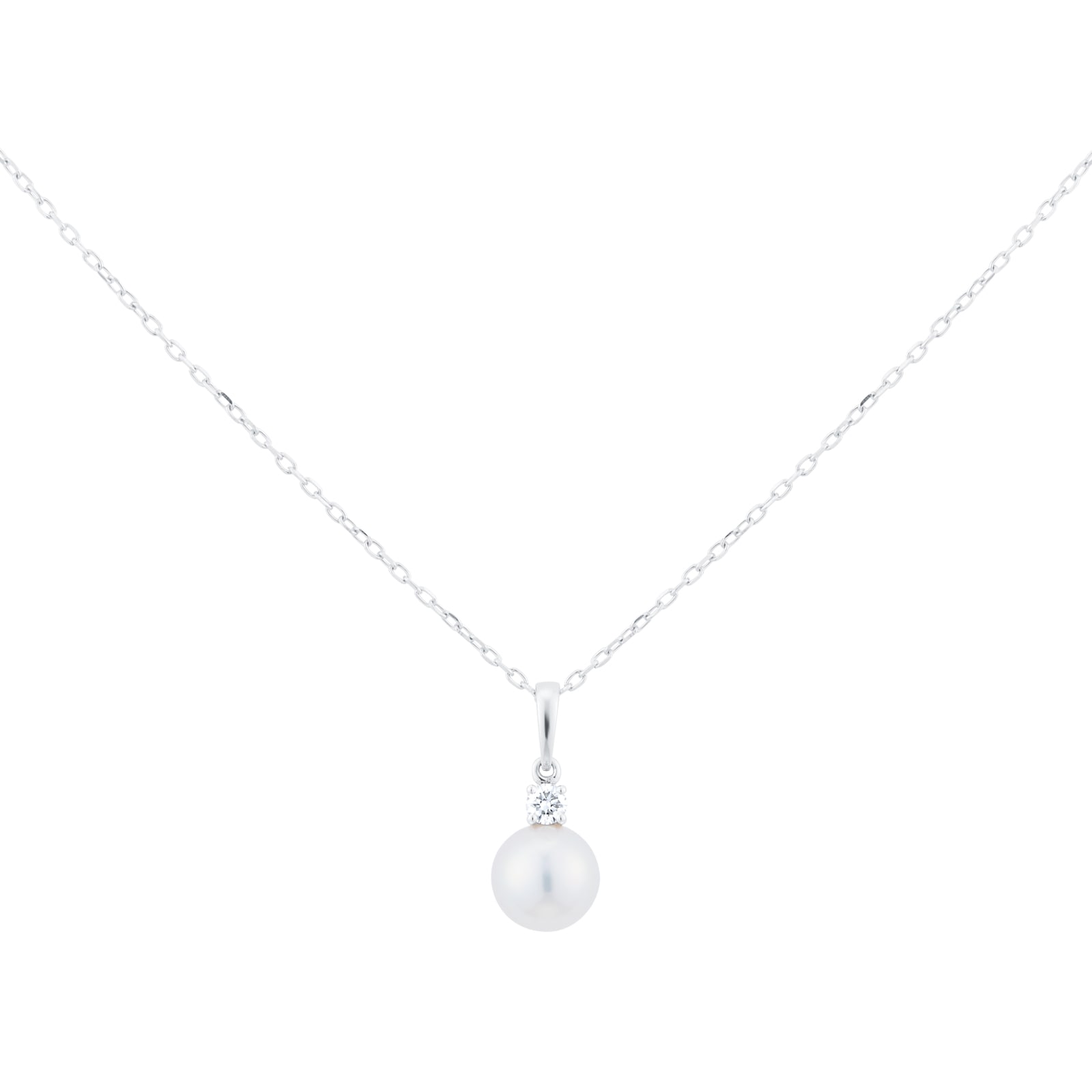 Mikimoto 18ct White Gold 8x8.5mm AA Pearl & 0.10ct Diamond Pendant