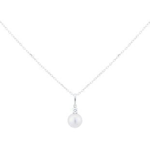 Mikimoto 18ct White Gold 8x8.5mm AA Pearl & 0.10ct Diamond Pendant