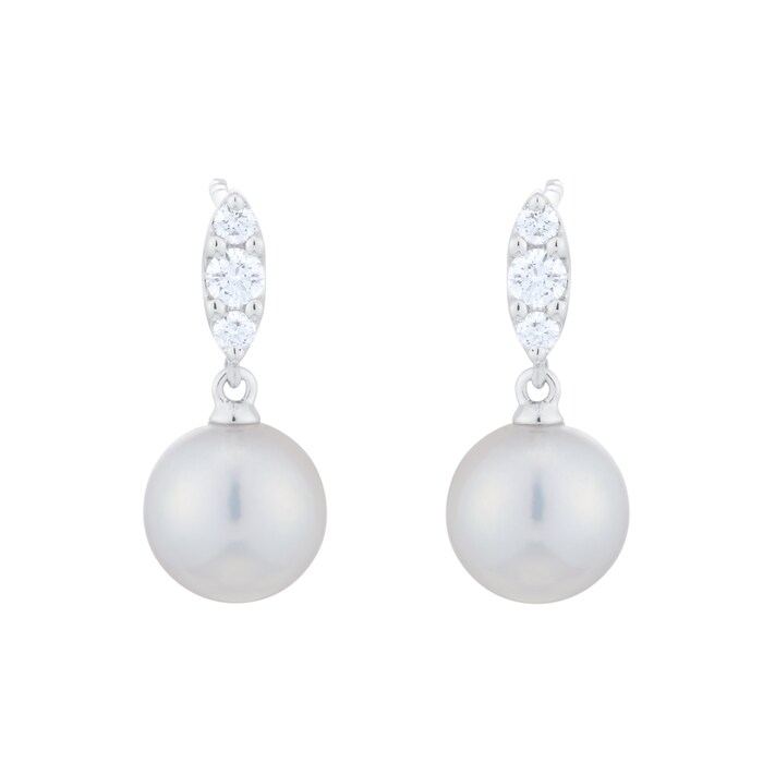 Mikimoto Morning Dew Collection 18ct White Gold 8mm Akoya Pearl & 0.19cttw Diamond Earrings