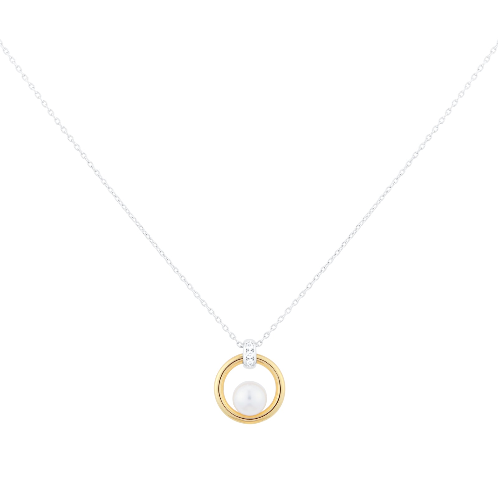 Circles Collection 18ct Yellow & White Gold 6mm Akoya Pearl & 0.02cttw Diamond Pendant