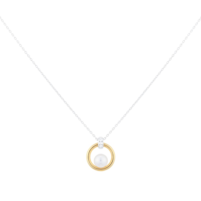 Mikimoto Circles Collection 18ct Yellow & White Gold 6mm Akoya Pearl & 0.02cttw Diamond Pendant