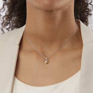 Mikimoto Circles Collection 18ct Yellow & White Gold 6mm Akoya Pearl & 0.02cttw Diamond Pendant
