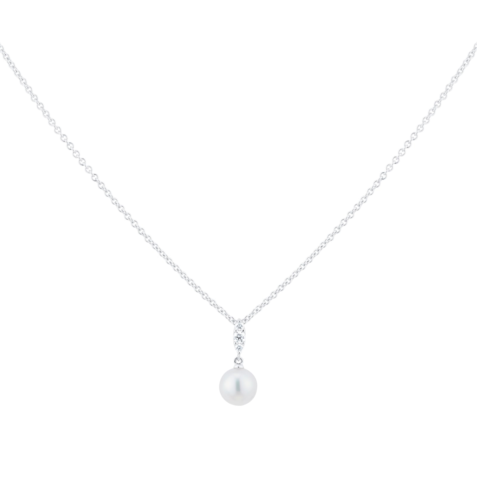 Morning Dew Collection 18ct White Gold 7.5mm Akoya Pearl & 0.09cttw Diamond Pendant