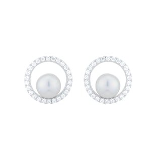 Mikimoto 18ct White Gold 6mm Grade A+ Akoya Pearl & 0.26cttw Diamond Earrings