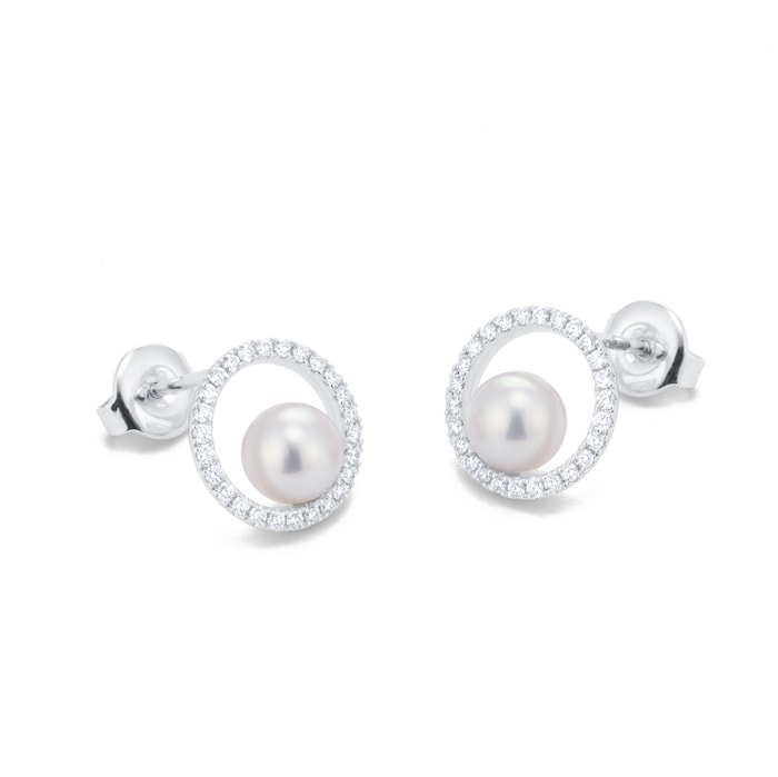 Mikimoto 18ct White Gold 6mm Grade A+ Akoya Pearl & 0.26cttw Diamond Earrings