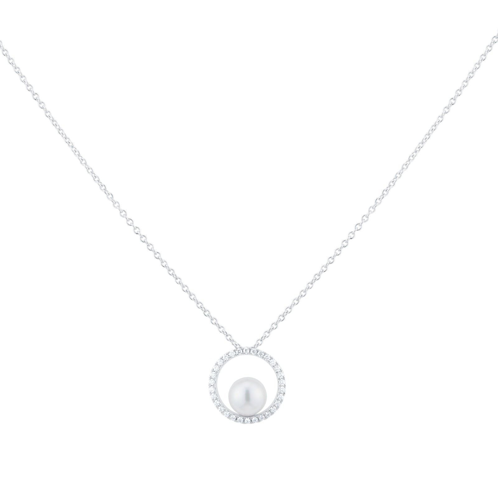 18ct White Gold 7mm Grade A+ Akoya Pearl & 0.15cttw Diamond Pendant