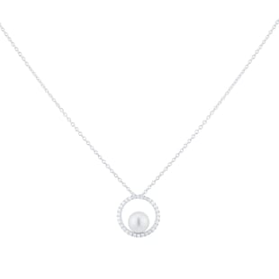 Mikimoto 18ct White Gold 7mm Grade A+ Akoya Pearl & 0.15cttw Diamond Pendant