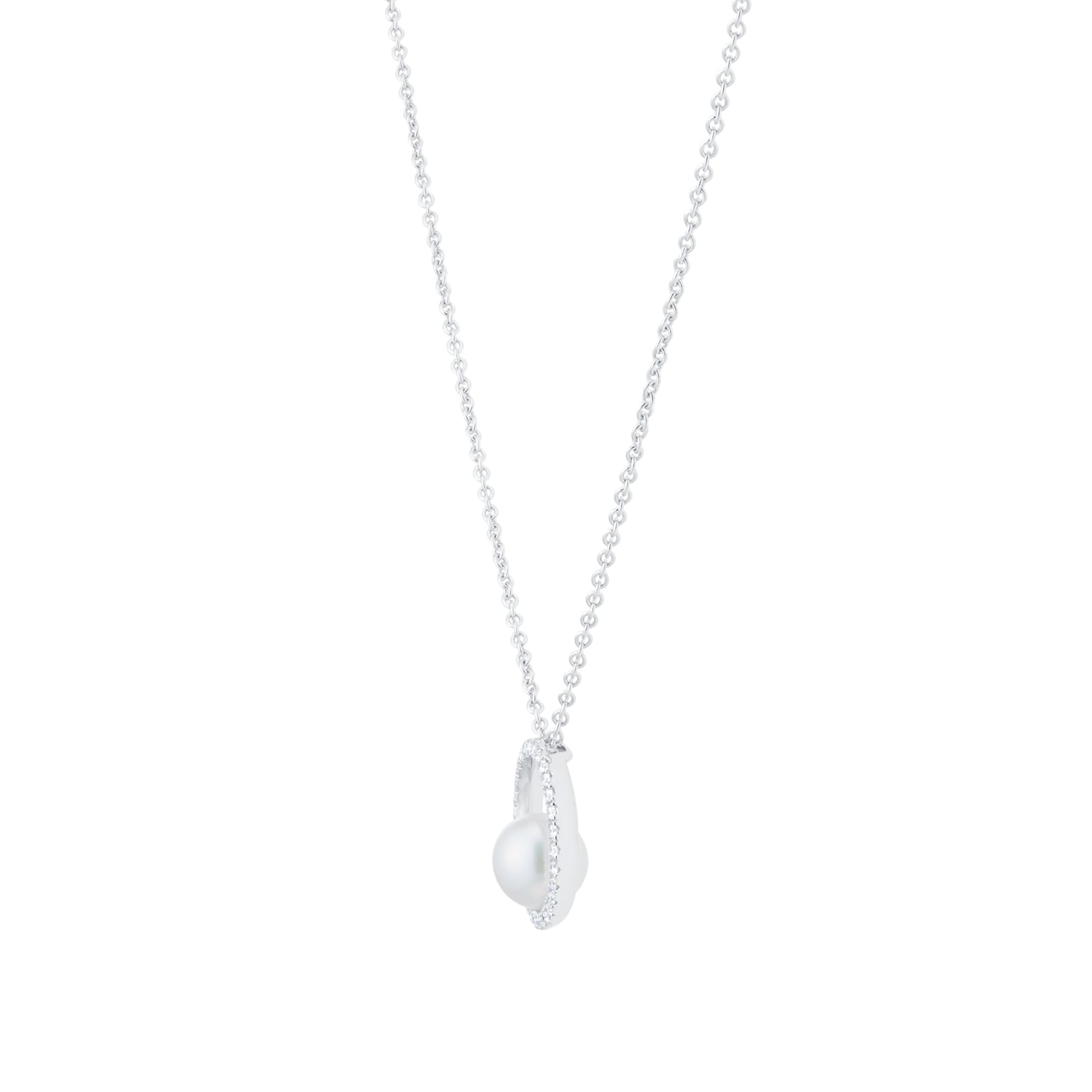 Mikimoto 18ct White Gold 7mm Grade A+ Akoya Pearl & 0.15cttw Diamond Pendant