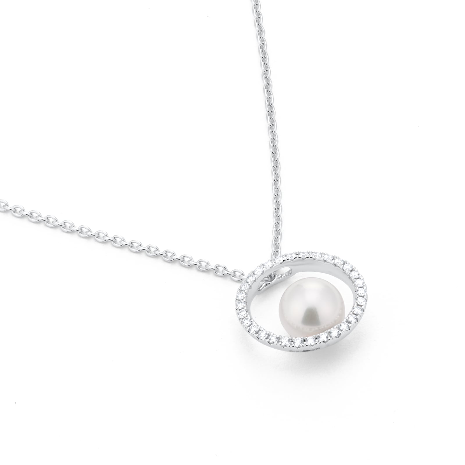 Mikimoto 18ct White Gold 7mm Grade A+ Akoya Pearl & 0.15cttw Diamond Pendant