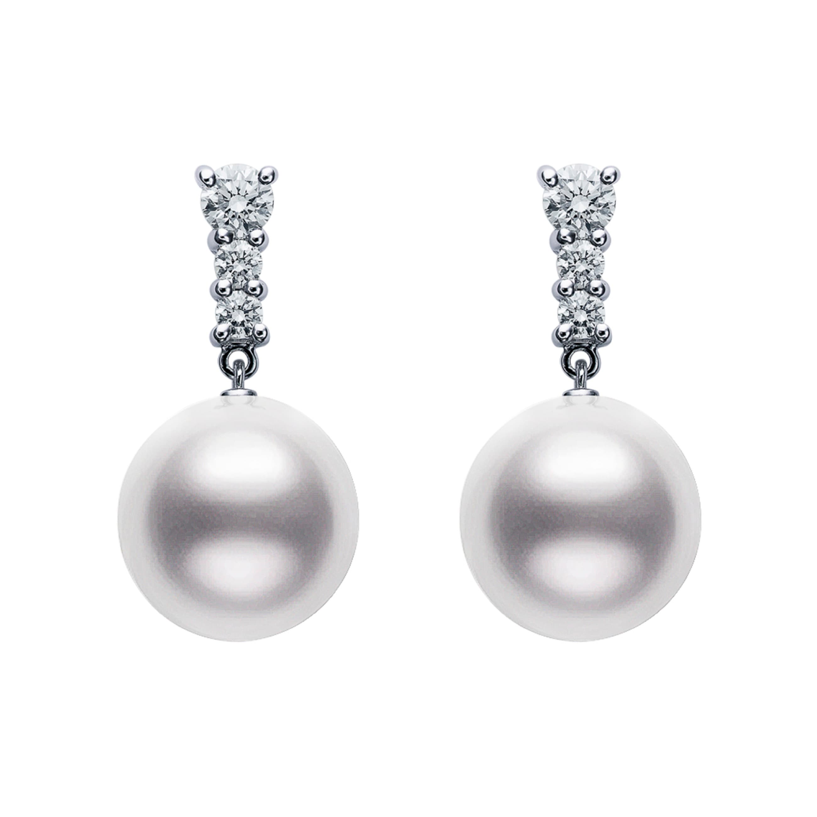 Mikimoto 18ct White Gold 0.48ct Diamond & 11-12mm White South Sea Pearl Earrings