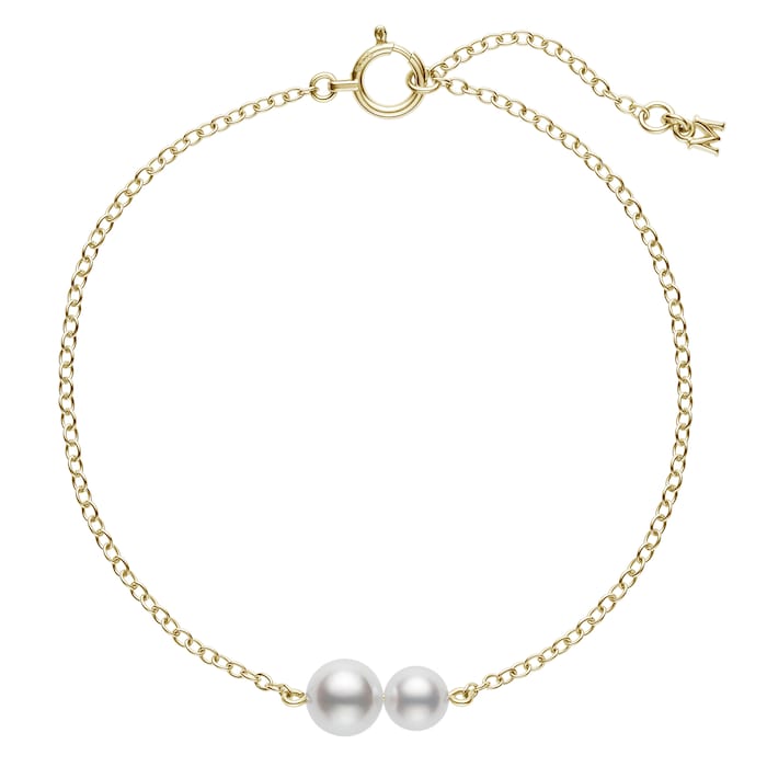 Mikimoto 18k Yellow Gold Cultured Akoya 5mm and 6mm Grade A+ Pearl Bracelet