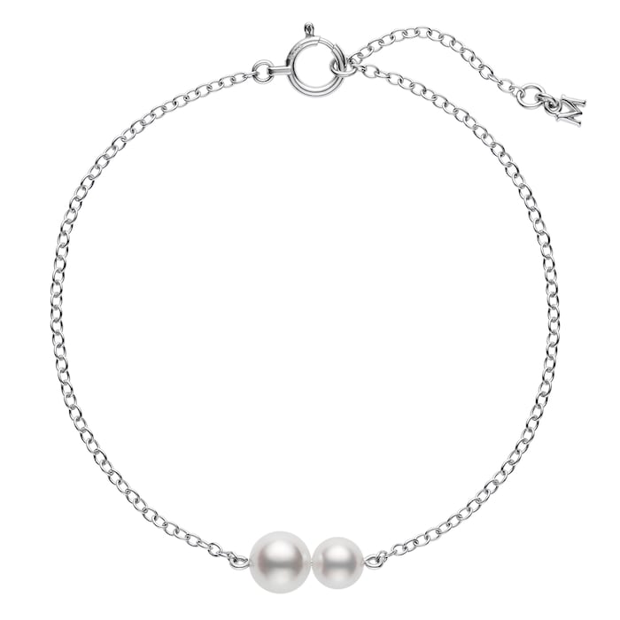 Mikimoto 18k White Gold Cultured Akoya 5mm and 6mm Grade A+ Pearl Bracelet