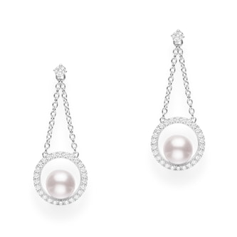 Mikimoto 18k White Gold Cultured Akoya 6mm A+ Grade pearl and 0.34cttw Diamond Drop Earrings Mikimoto 18k White Gold Cultured Akoya 6mm A+ Grade pearl and 0.34cttw Diamond Drop Earrings