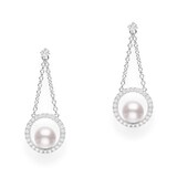 Mikimoto 18k White Gold Cultured Akoya 6mm A+ Grade pearl and 0.34cttw Diamond Drop Earrings