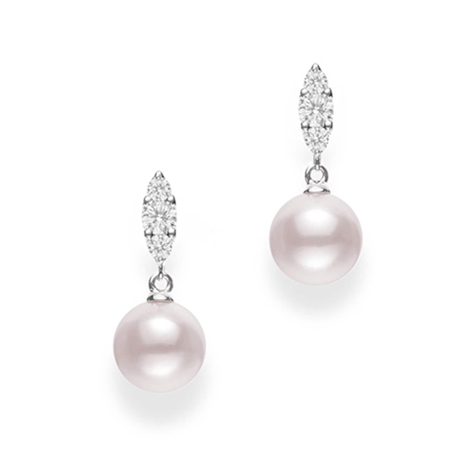 Mikimoto 18k White Gold Cultured Akoya 7.5mm Grade A+ Pearls and 0.19cttw Diamond Drop Earrings Mikimoto 18k White Gold Cultured Akoya 7.5mm Grade A+ Pearls and 0.19cttw Diamond Drop Earrings