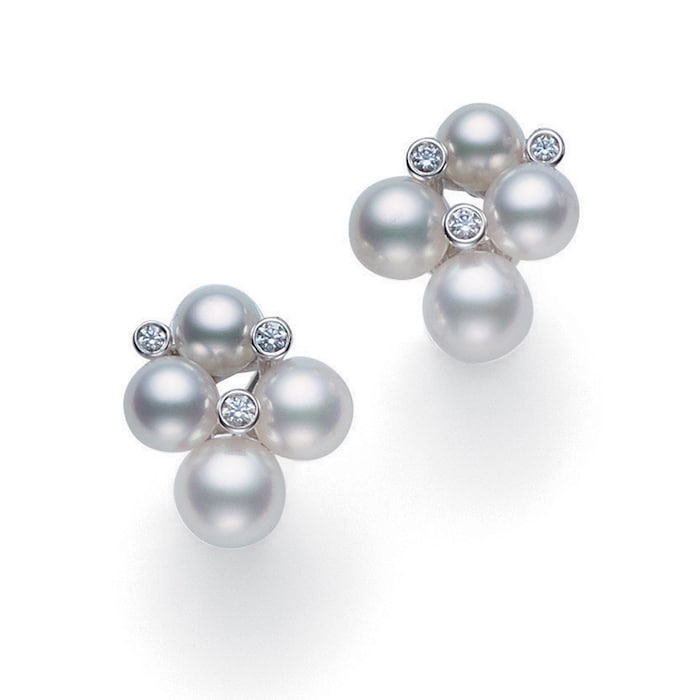 Mikimoto 18k White Gold Cultured Akoya A+ Grade pearl and 0.09cttw Diamond Stud Earrings