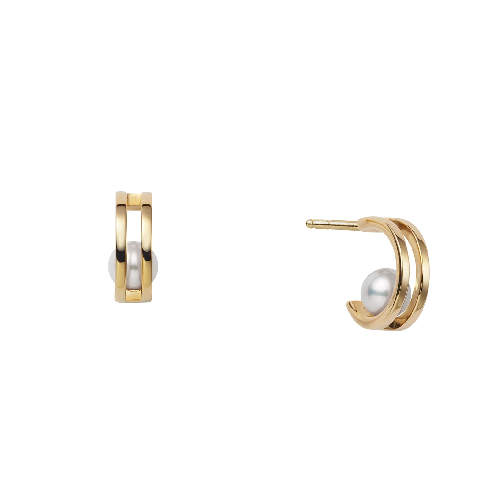 Mikimoto 18k Yellow Gold Cultured Akoya 5mm Grade A+ Pearl Hoop Earrings