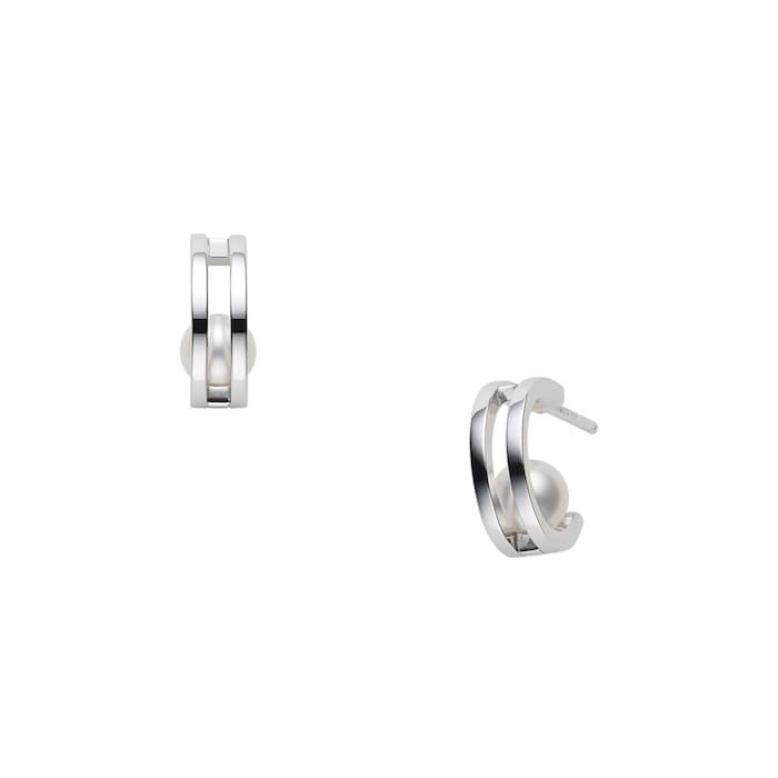 Mikimoto 18k White Gold Cultured Akoya 5mm Grade A+ Pearl Hoop Earrings