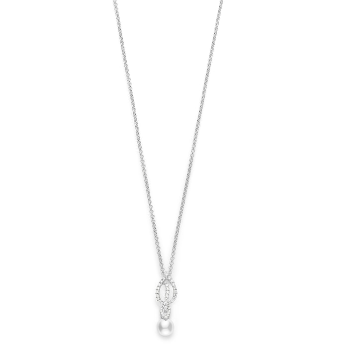 Mikimoto 18k White Gold Cultured Akoya 7.5mm A+ Grade pearl and 0.46cttw Diamond Pendant