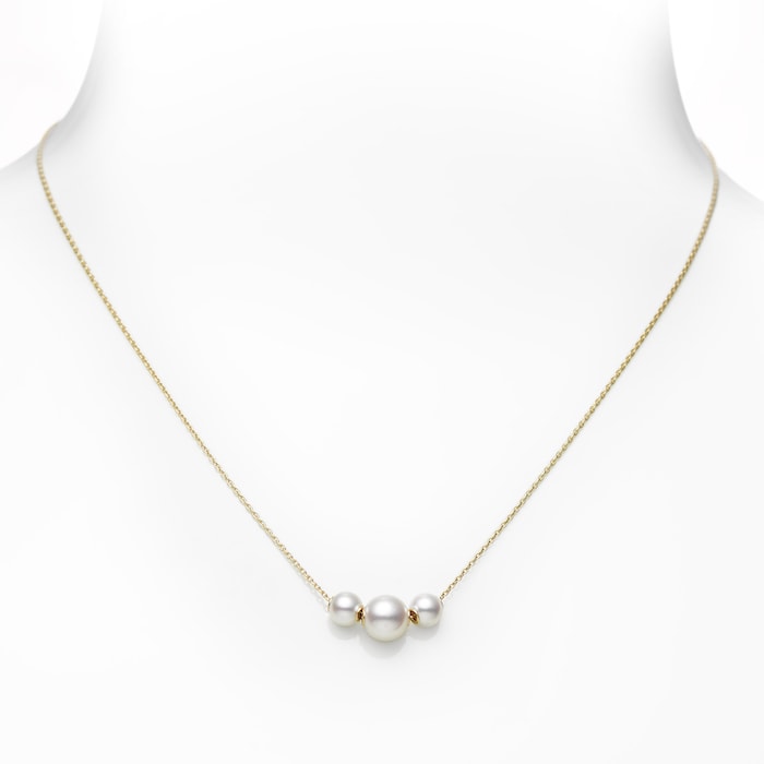 Mikimoto 18k Yellow Gold Cultured Akoya 5.5mm and 7.5mm Grade A+ Pearl Necklace