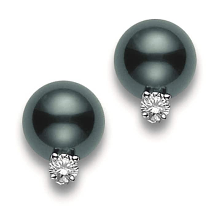 Mikimoto Core Classic Collection Black South Sea Pearl & 0.20cttw Diamond Earrings