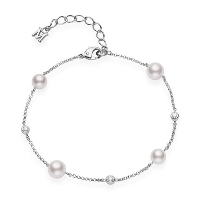 Mikimoto Pearl Chain Collection Akoya Pearl & Diamond Set White Gold Bracelet