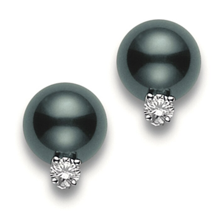 Mikimoto Core Classics Collection Black South Sea Pearl & Diamond Stud Earrings