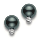 Mikimoto Core Classics Collection Black South Sea Pearl & Diamond Stud Earrings