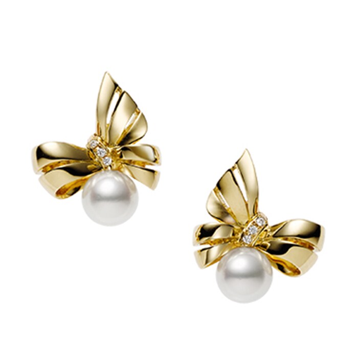Mikimoto Jeux De Rubans Collection Akoya Pearl & 0.02cttw Diamond Earrings