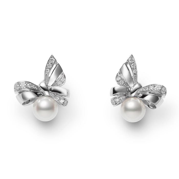 Mikimoto Jeux De Rubans Collection Akoya Pearl & 0.24cttw Diamond Earrings