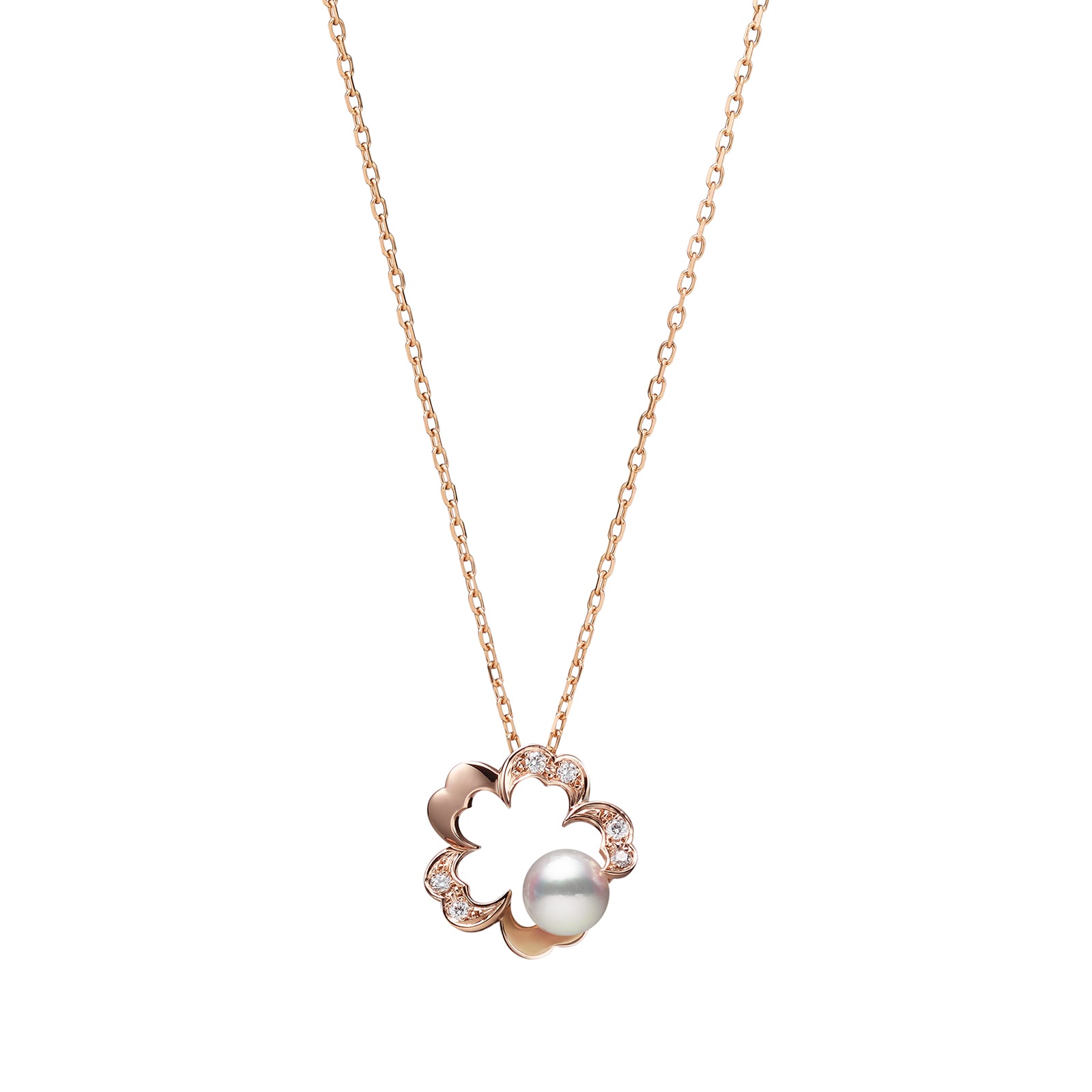 Mikimoto 18k Rose Gold Cultured Akoya 6.5mm Grade A+ Pearl and 0.07cttw Diamond Pendant