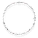 Mikimoto 18k White Gold Cultured Akoya 7.5mm pearl and 1.20cttw Sapphire Necklace