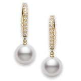 Mikimoto 18k Yellow Gold Cultured Akoya 7.5mm pearl and 0.08cttw Diamond Drop Earrings
